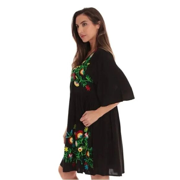 Riviera Sun Rayon Crepe Short Dress with Multicolored Embroidery  SZ 3X #1754 - Picture 2 of 16